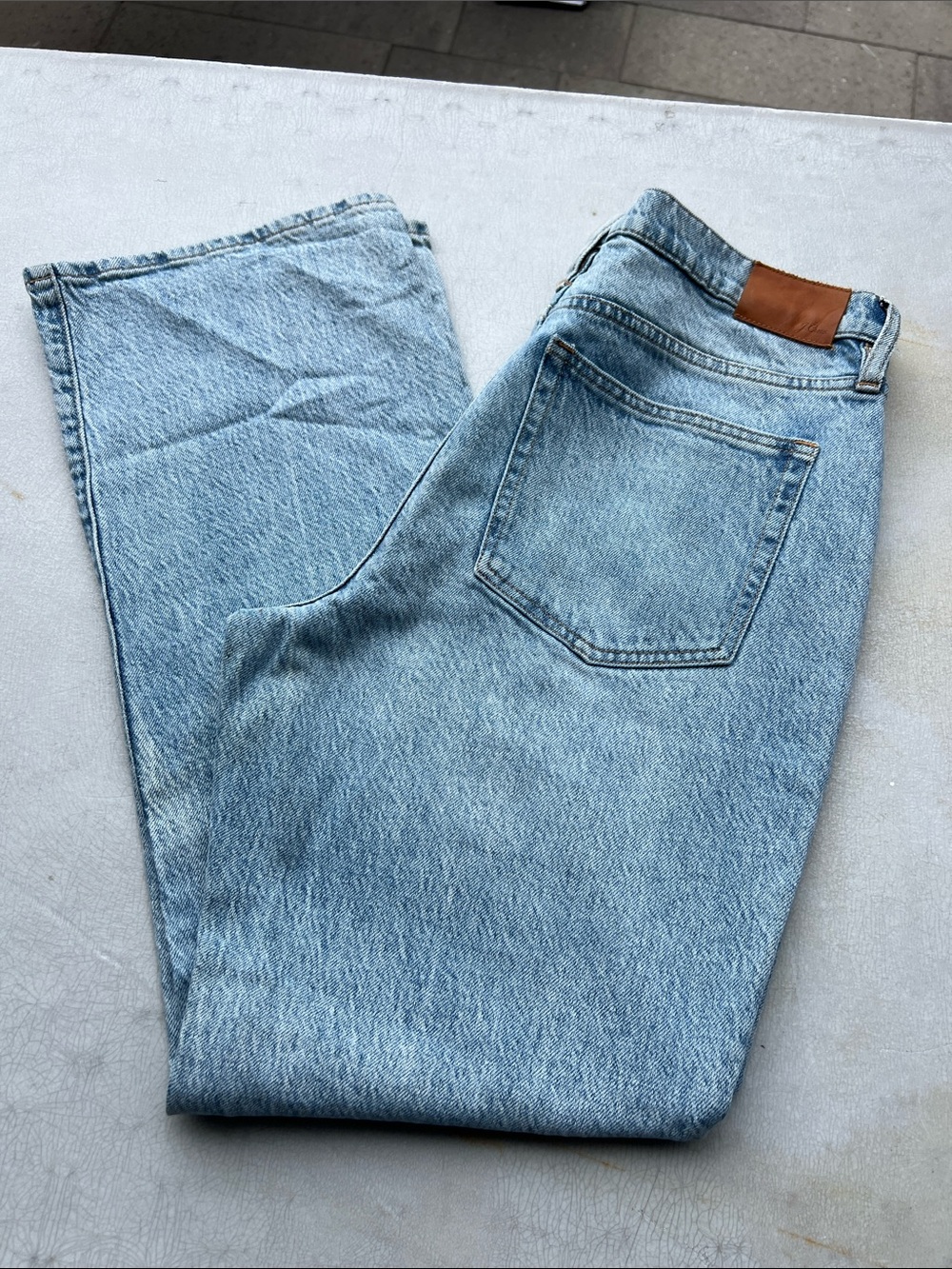 J Crew Full Length Demi Boot size 31 Light Blue Denim Jeans